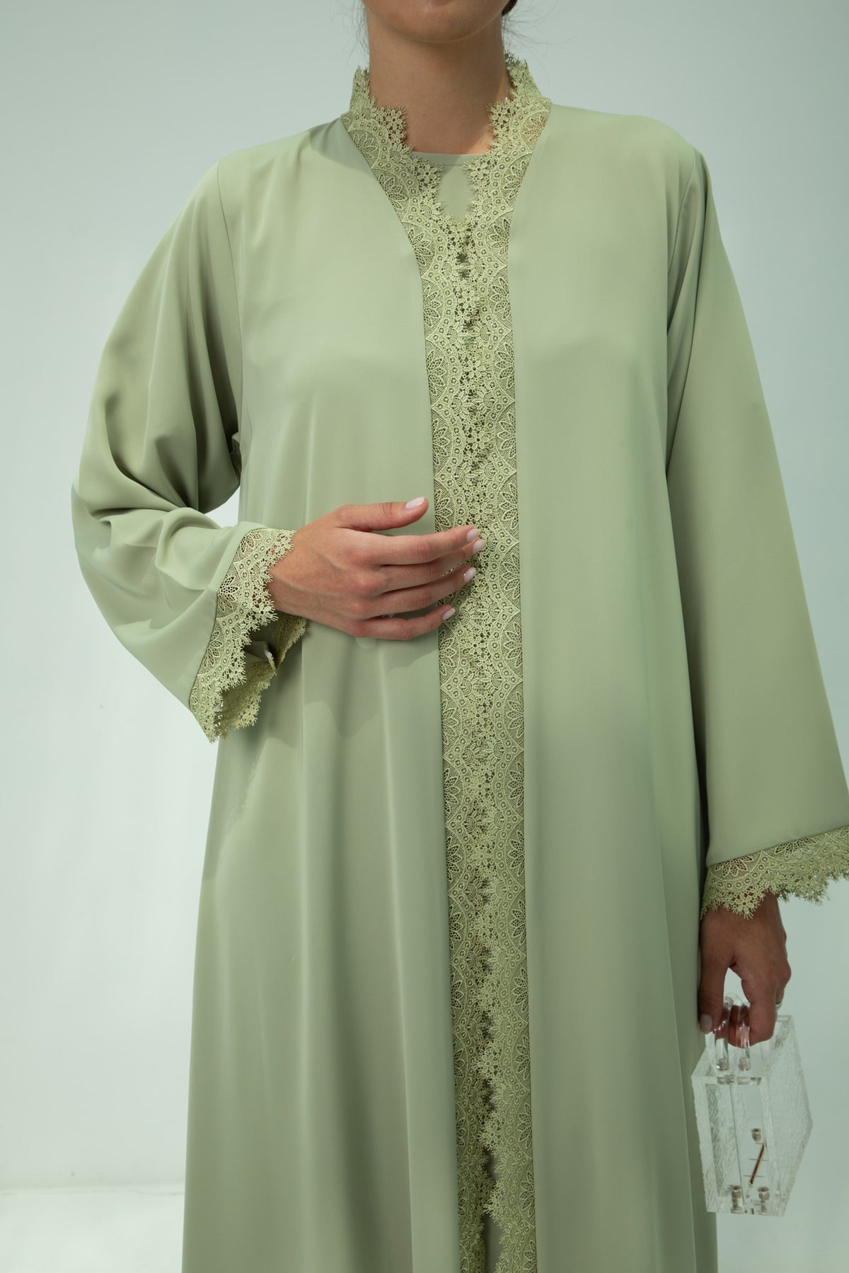 M10 Mint Green Lace Abaya