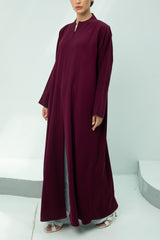 Elegant Burgundy Abaya with Refined Stitch Detailing