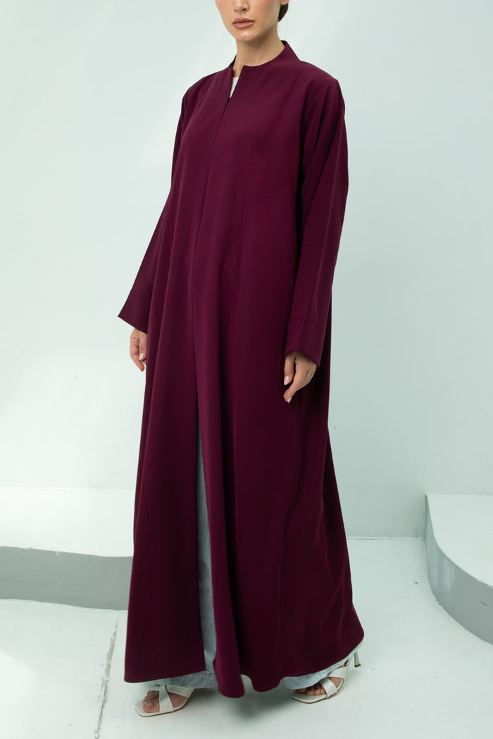 Elegant Burgundy Abaya with Collar and Side Slits