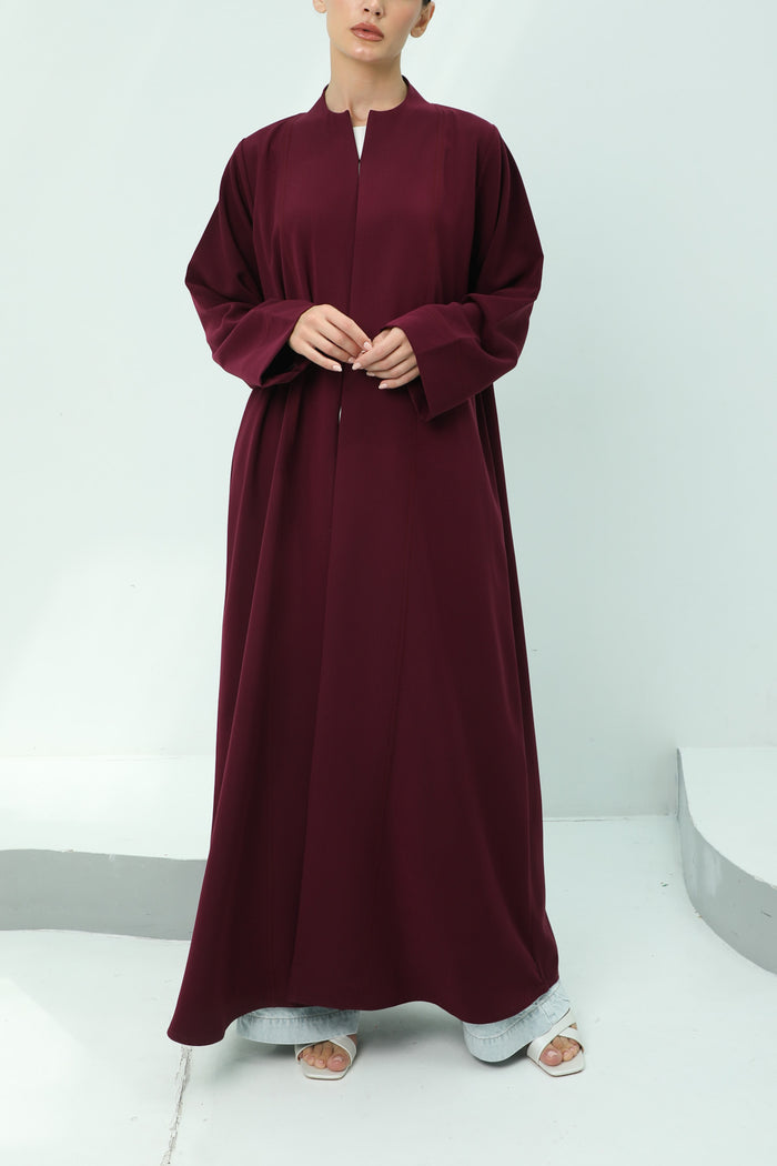 Elegant Burgundy Abaya with Refined Stitch Detailing