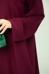 Elegant Burgundy Abaya with Collar and Side Slits