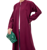 Elegant Burgundy Abaya with Collar and Side Slits