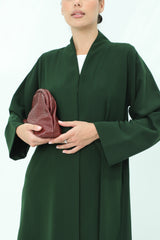 Chic Green Abaya with Exposed Stitch Detailing