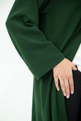 Chic Green Abaya with Exposed Stitch Detailing