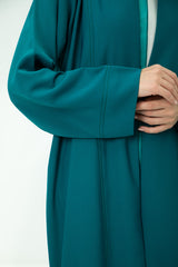 Elegant Turquoise Abaya with Stitch Details