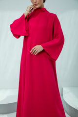 Chic Fuchsia Pink Dress with Bow Tie
