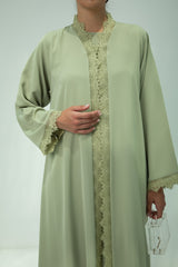 Elegant Mint Green Lace Abaya