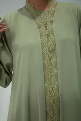 Elegant Mint Green Lace Abaya