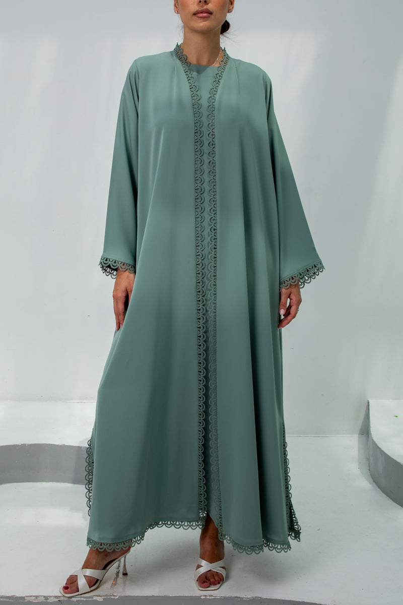 M12 Jade Green Lace Abaya