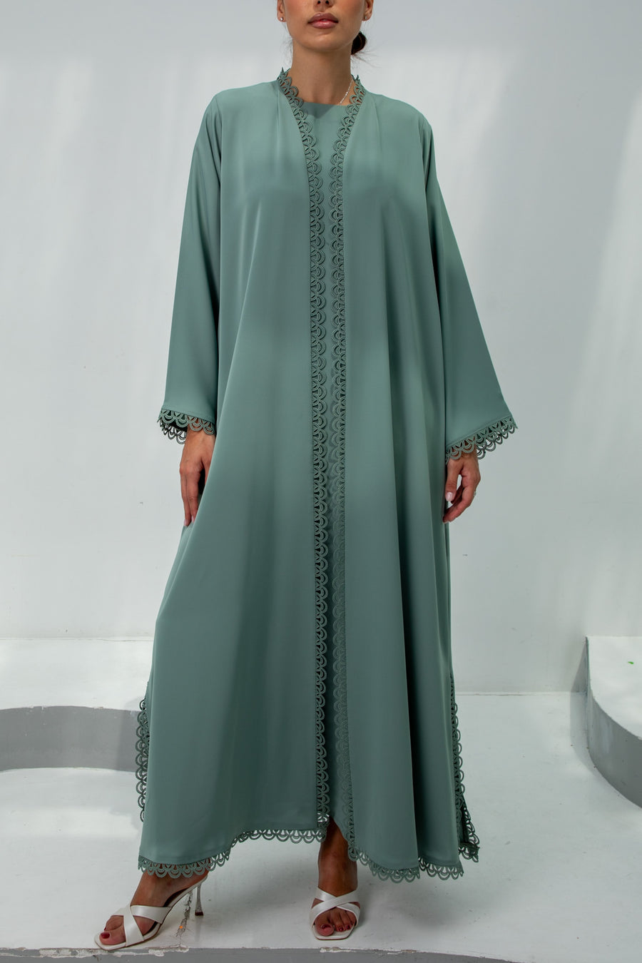 Luxurious Jade Green Lace Abaya
