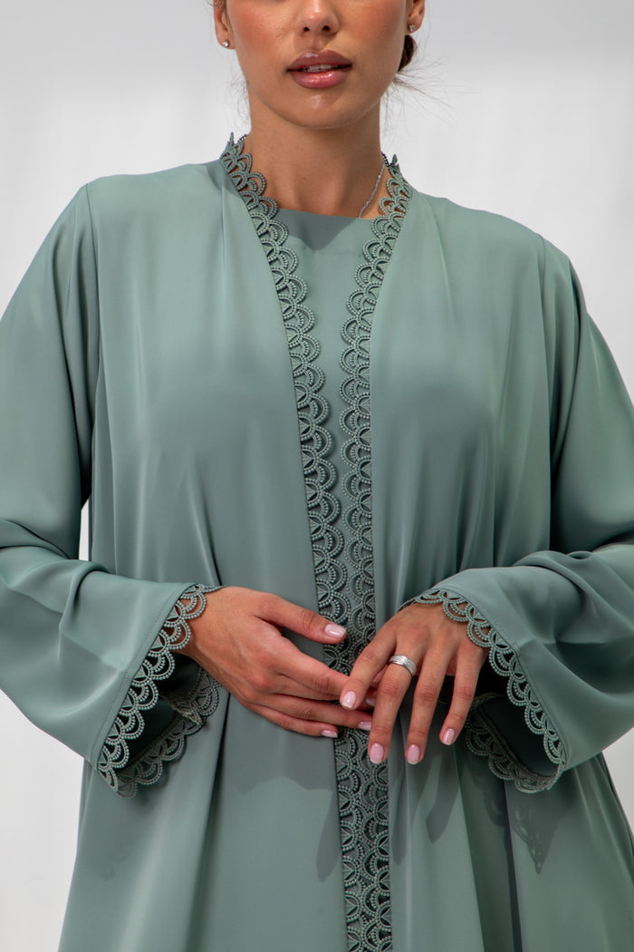 Luxurious Jade Green Lace Abaya