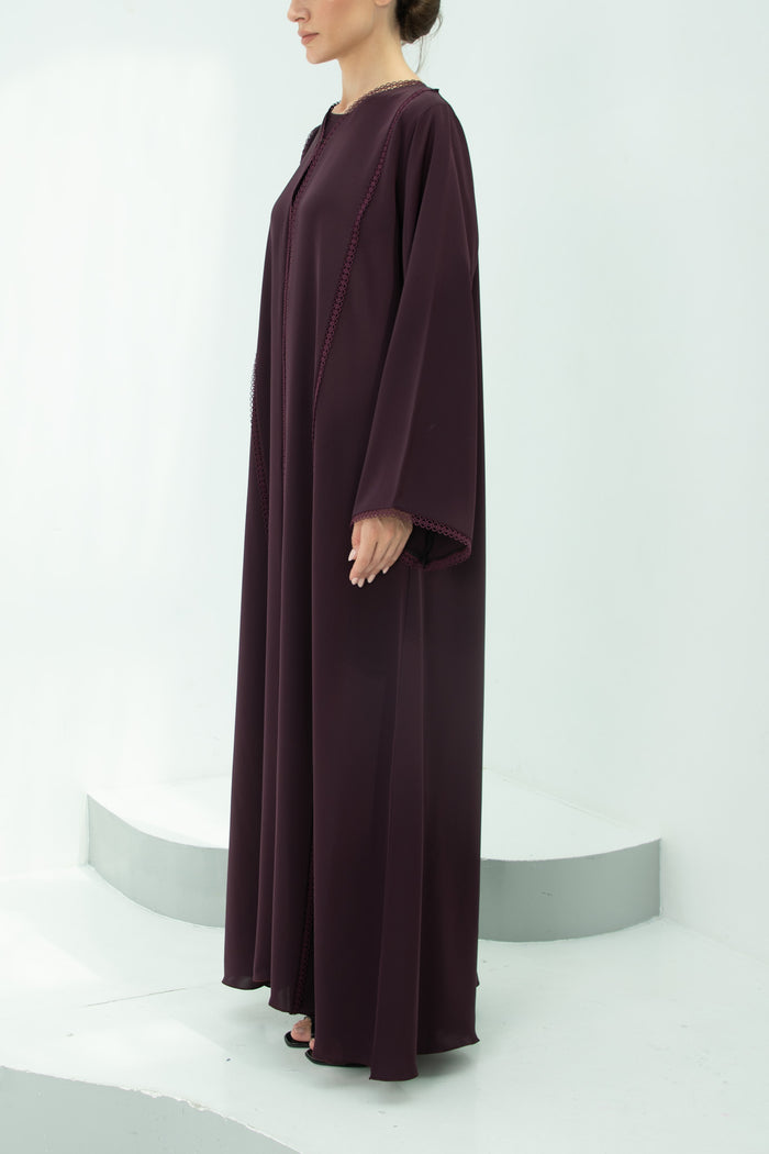 Luxurious Dark Burgundy Lace Abaya