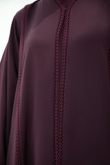 Luxurious Dark Burgundy Lace Abaya