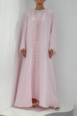 Elegant Soft Pink Lace Abaya