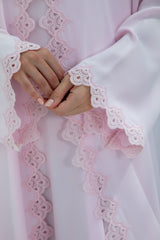 Elegant Soft Pink Lace Abaya