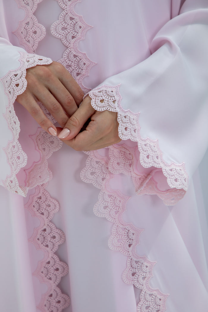Elegant Soft Pink Lace Abaya