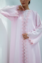 Elegant Soft Pink Lace Abaya