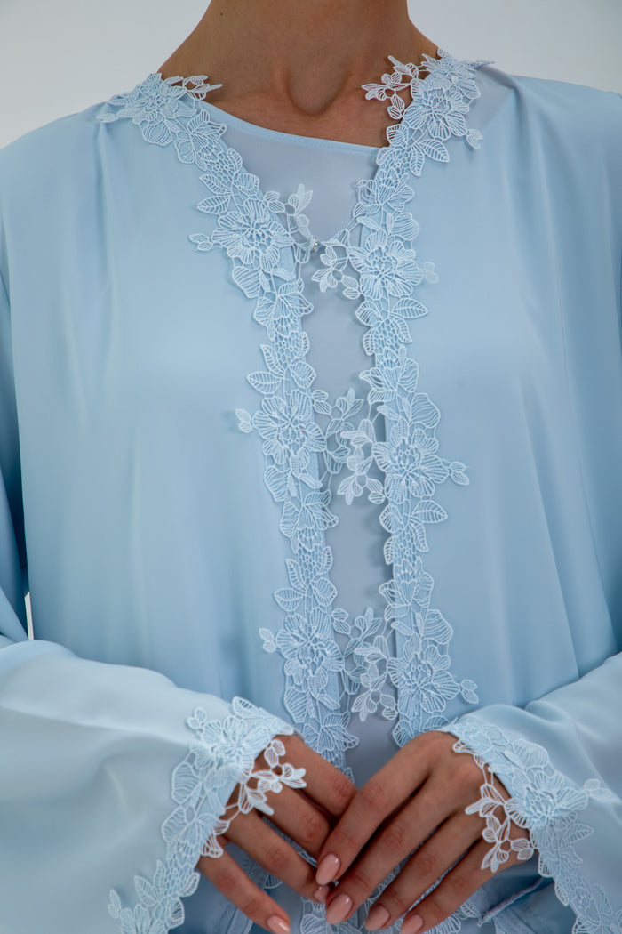 Stunning Sky Blue Lace Abaya