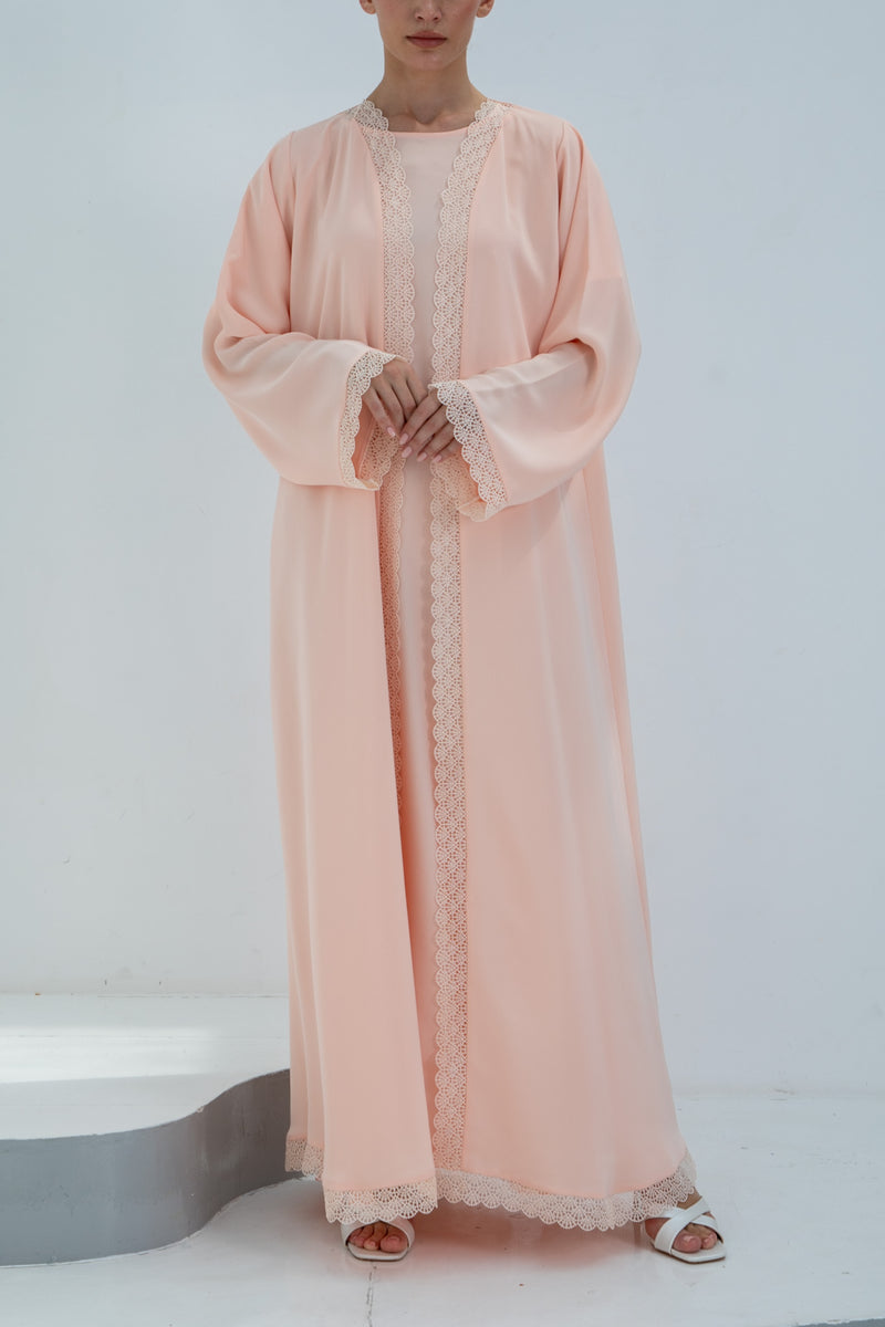 M18 Soft Peach Lace Abaya