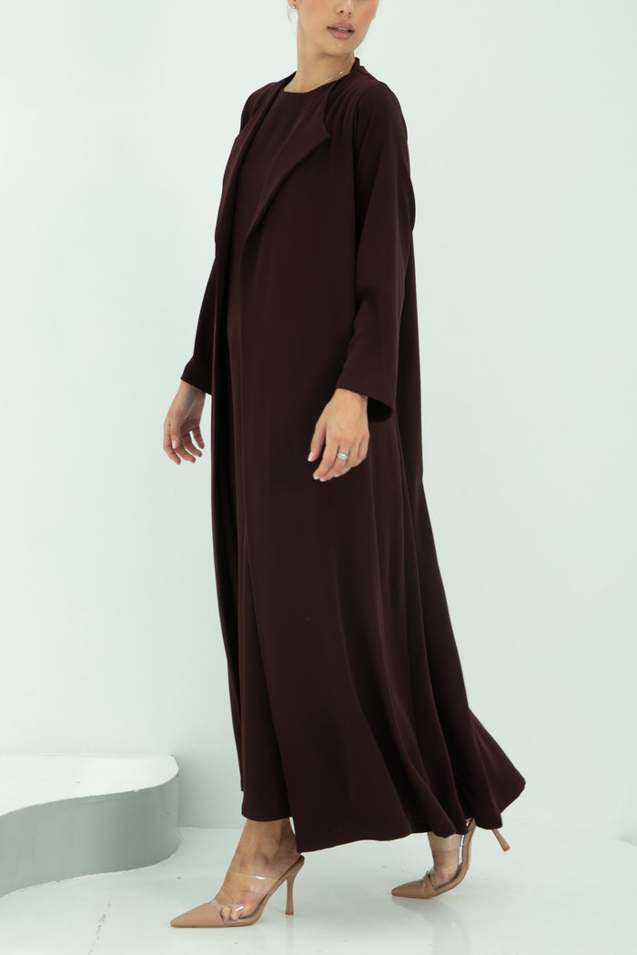 Chic Brown Collar Abaya with Matching Headscarf