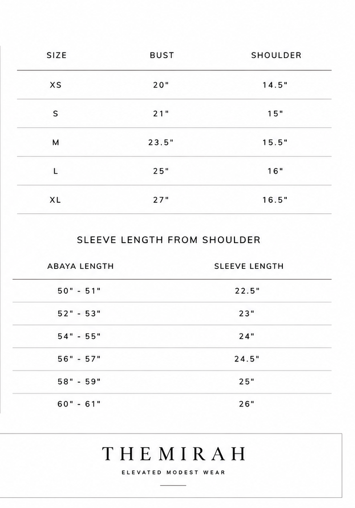 Abaya Size Chart