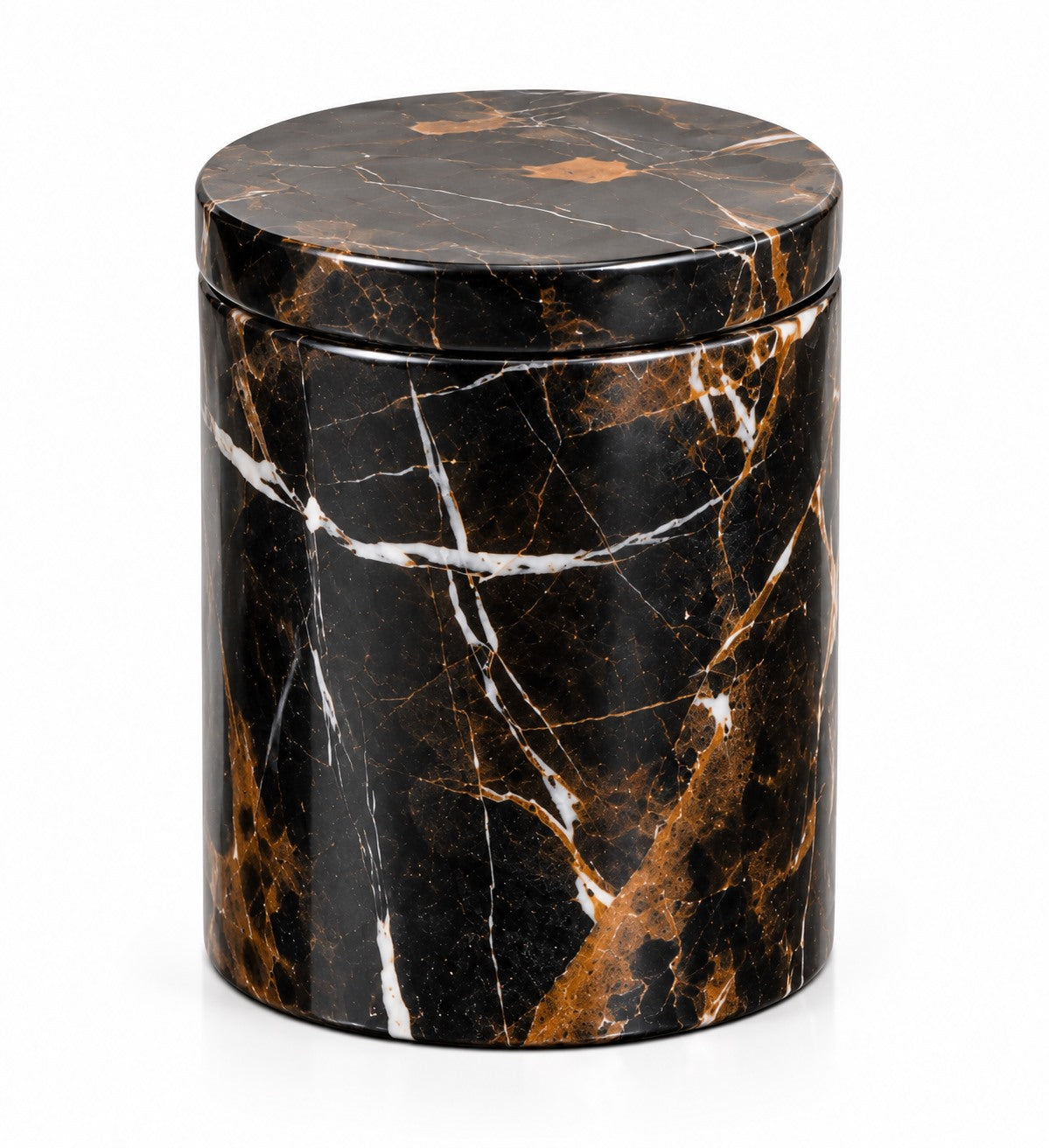 Black and gold marble storage jar