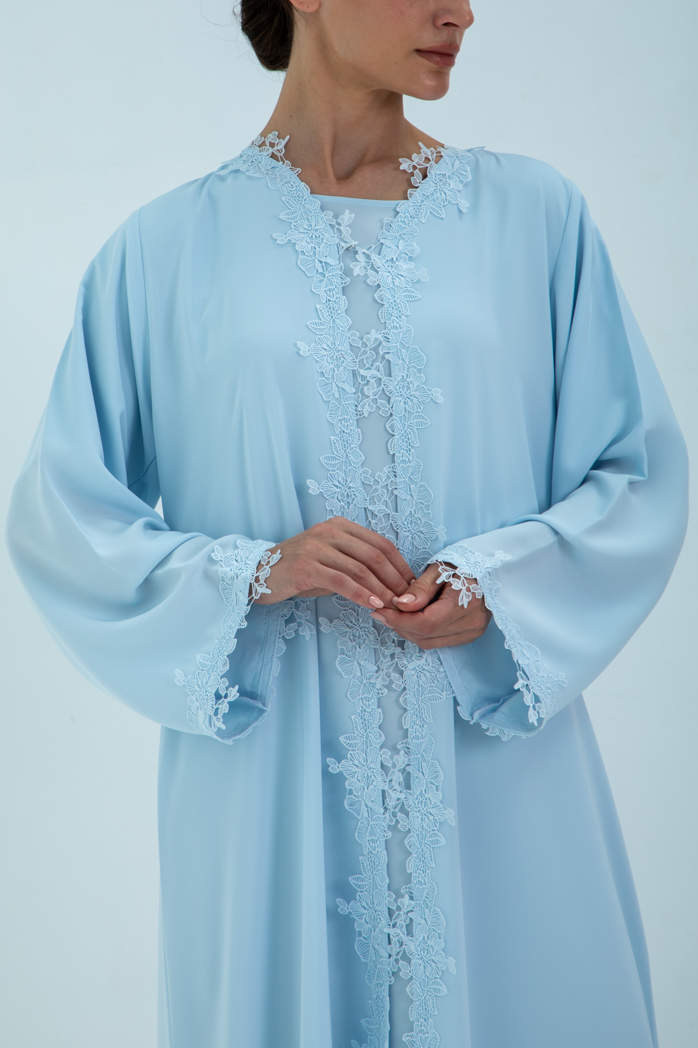M16 Sky Blue Lace Abaya
