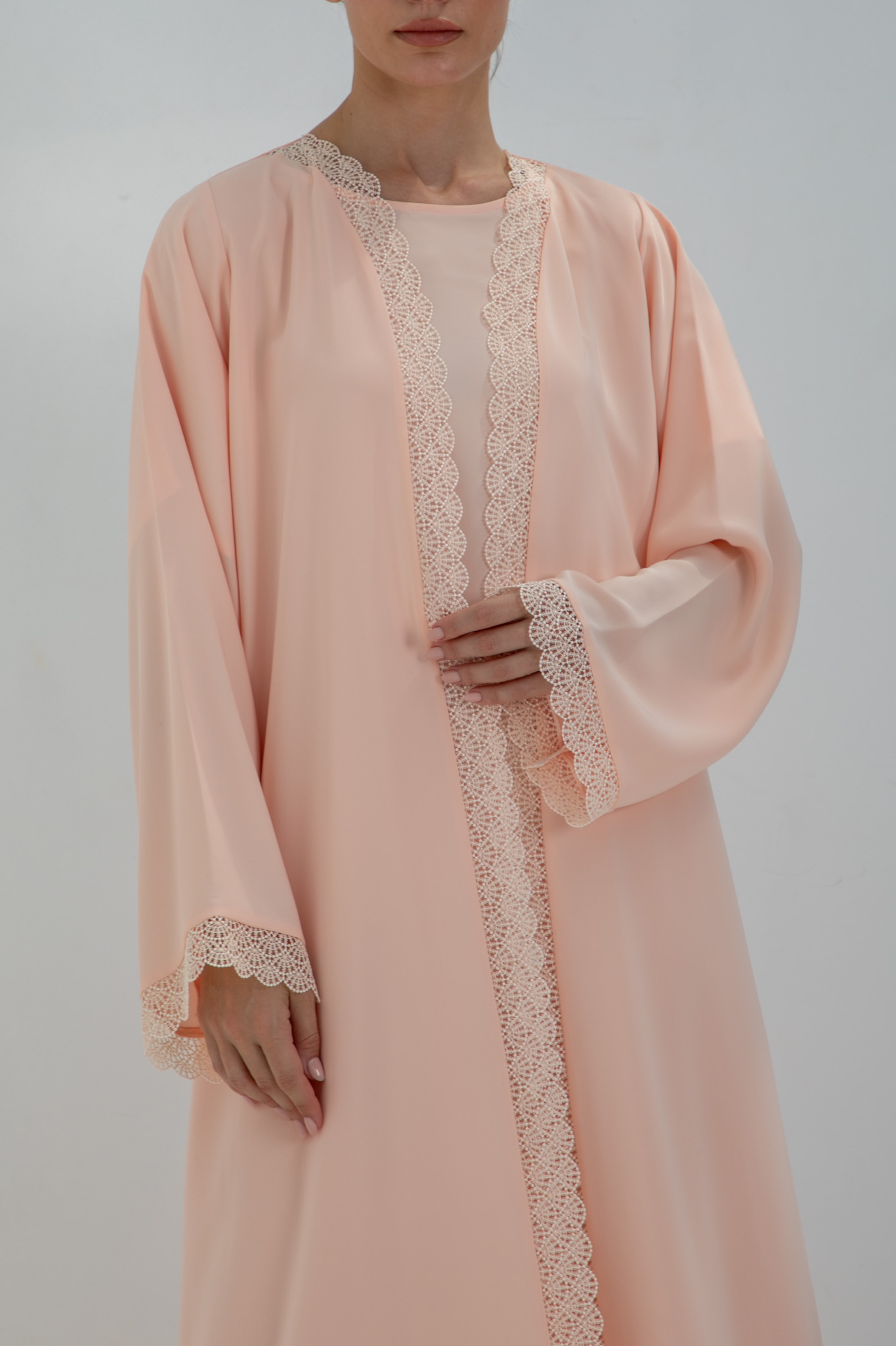 M18 Soft Peach Lace Abaya