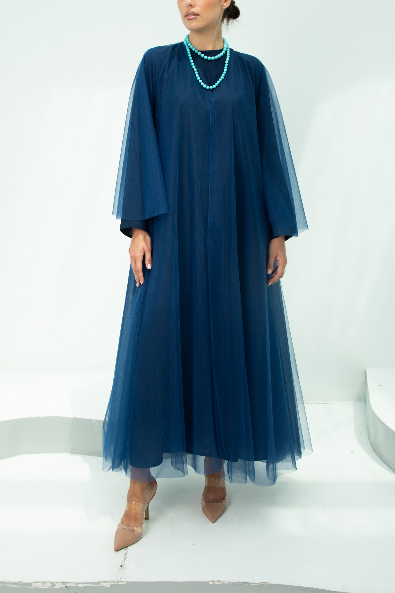 M08 Royal Blue Tulle Abaya